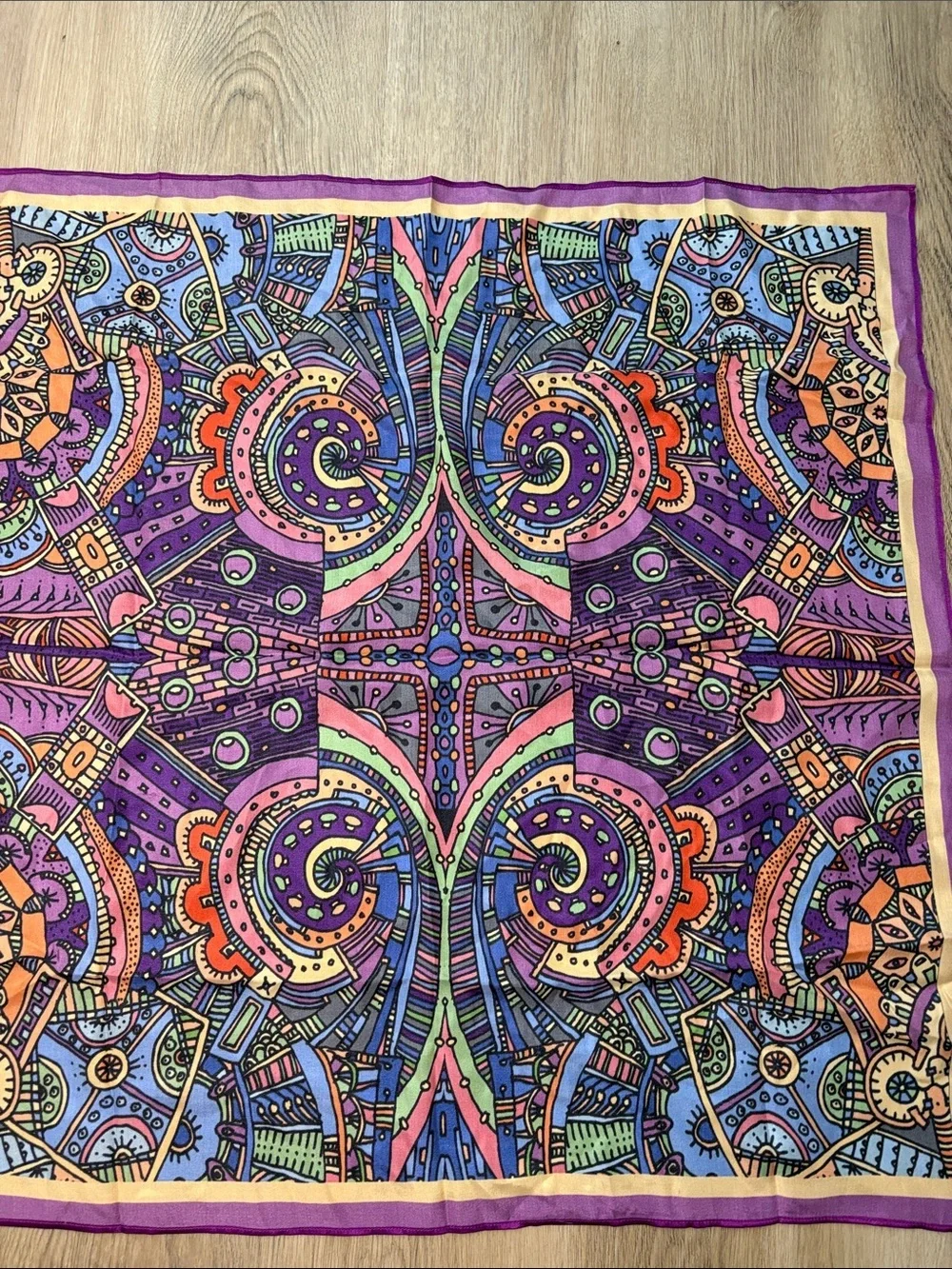 100% Mulberry Silk Psychedelic Boho Square Scarf 26.5